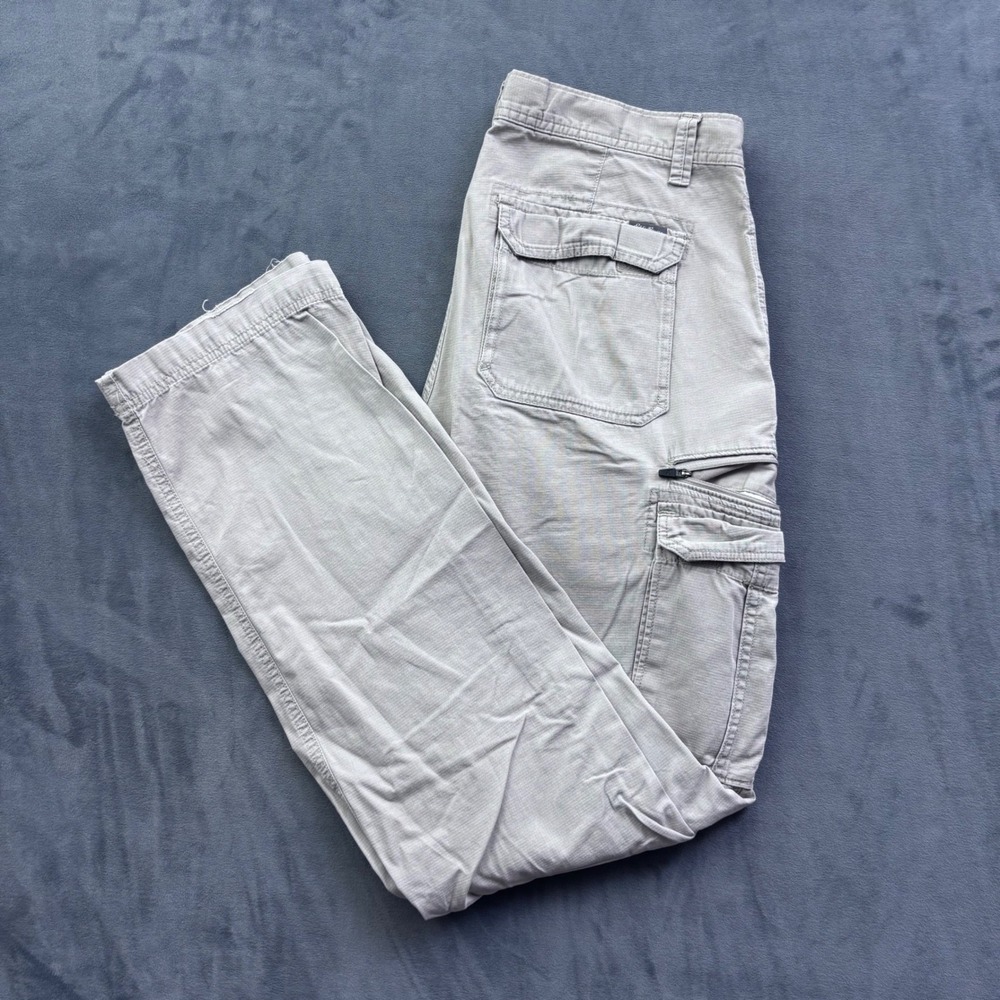 Eddie Bauer Mens Khaki Tan Ripstop Cargo Pants 32x36 Distressed Workwear Hiking